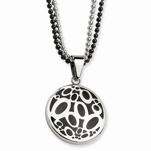 Stainless Steel Black Rubber Fancy Circles Necklace