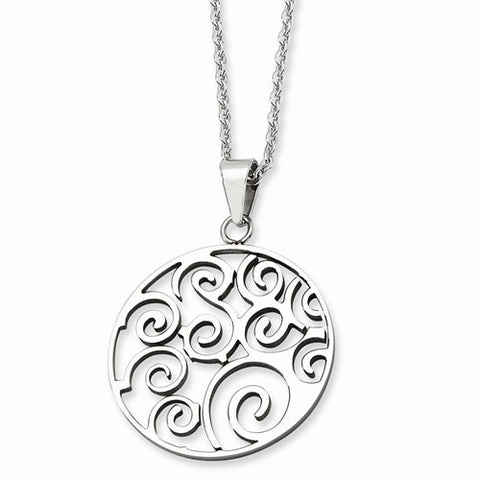 Stainless Steel Polished Fancy Swirl Pendant On Necklace