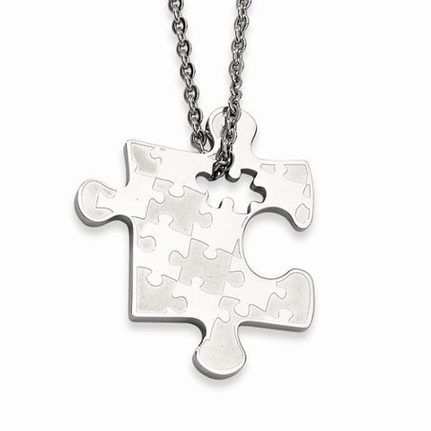 Stainless Steel Polished Puzzle Piece Pendant On Necklace