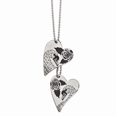 Stainless Steel Swan Lovers Heart Necklace