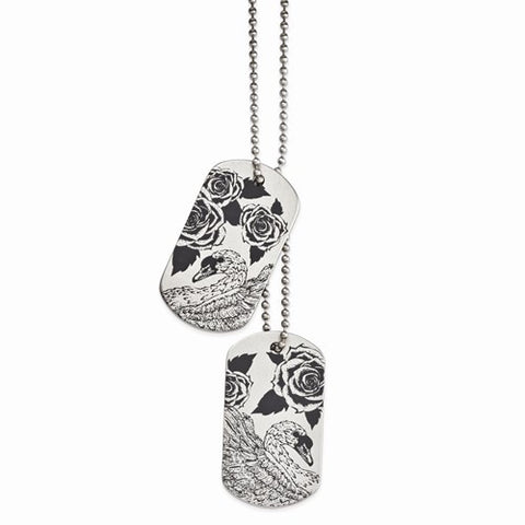 Stainless Steel Swan Lovers Dog Tag Necklace