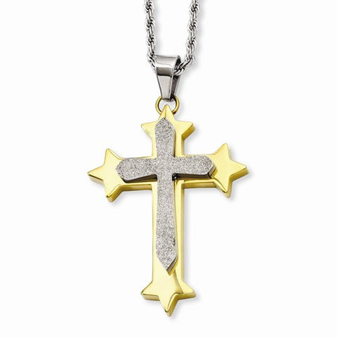 Stainless Steel Gold Ip-Plated Laser Cut Cross Necklace