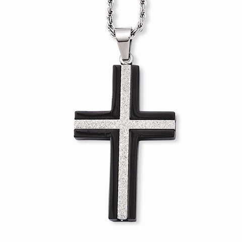 Stainless Steel Ip Black-Plated Laser Cut Cross Necklace