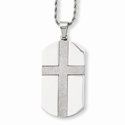 Stainless Steel Laser Cut Cross Center Dog Tag Necklace