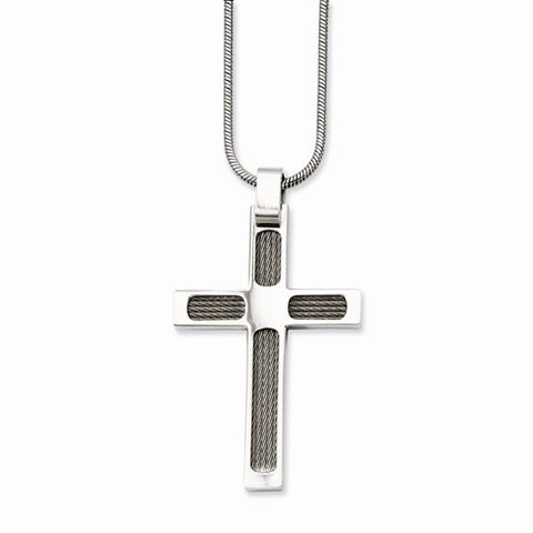 Stainless Steel Wire & Polished Cross Pendant On Necklace