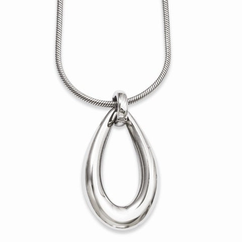 Stainless Steel Polished Teardrop Dangle Pendant On Necklace