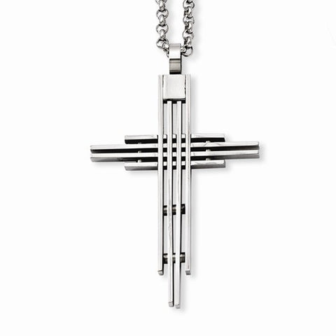 Stainless Steel Brushed Cross Pendant On Necklace