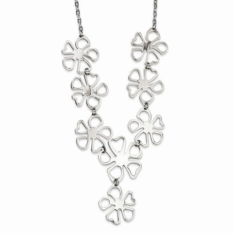 Stainless Steel Polished Flowers Y Necklace