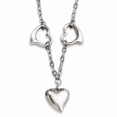 Stainless Steel Polished Cut Out Hearts Necklace