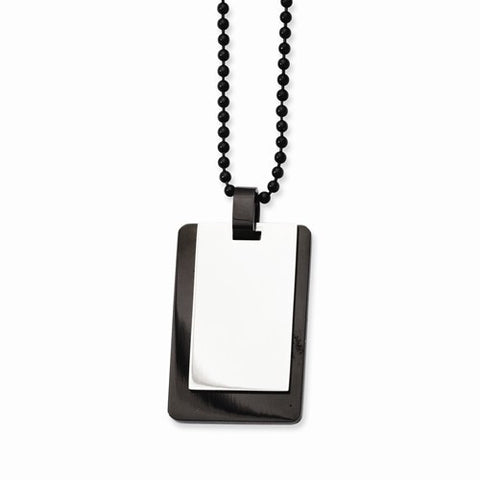 Stainless Steel Polished & Ip Black-Plated Dog Tag Necklace