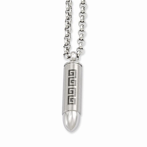 Stainless Steel Greek Key Design Bullet Pendant On Necklace