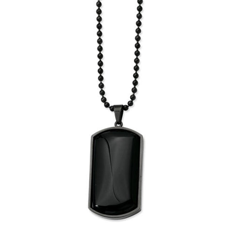 Stainless Steel Ip Black-Plated & Black Agate Dog Tag Necklace