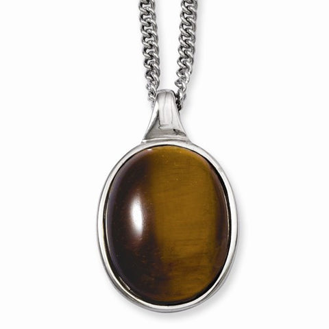 Stainless Steel Tiger'S Eye Pendant On Necklace