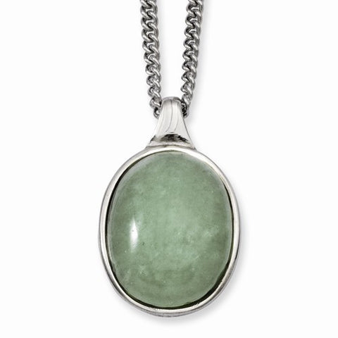 Stainless Steel Green Aventurine Pendant On Necklace