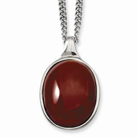 Stainless Steel Red Agate Pendant On Necklace