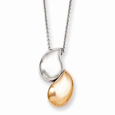 Stainless Steel Pink Ip-Plated & Polished Teardrop Necklace