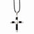 Stainless Steel Black Leather & Polished Cross Necklace