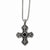 Stainless Steel Black Agate & Antiqued Cross Pendant On Necklace