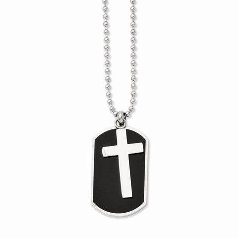 Stainless Steel Black-Plated Dog Tag & Polished Cross Necklace