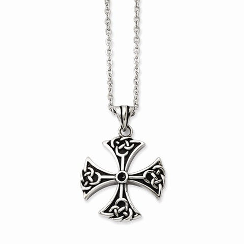 Stainless Steel Antiqued Cross Pendant On Necklace