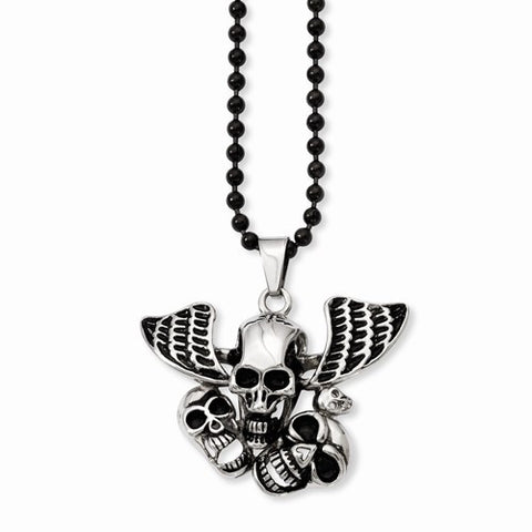 Stainless Steel Antiqued Skulls Necklace