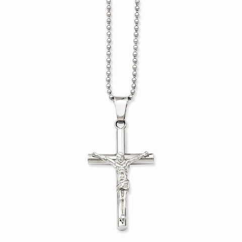 Stainless Steel Polished Crucifix Pendant On Necklace