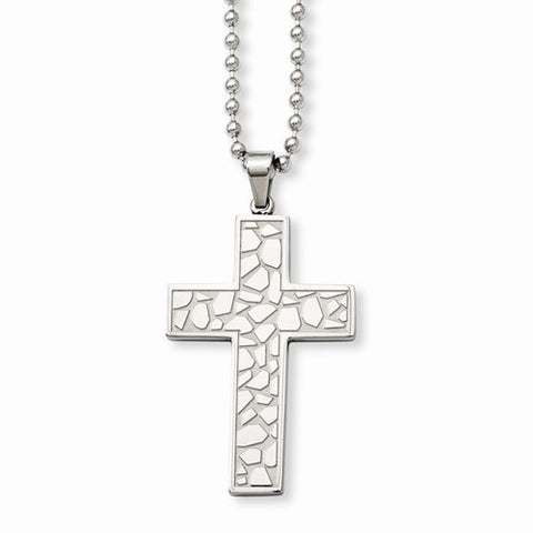 Stainless Steel Textured Cross Pendant On Necklace