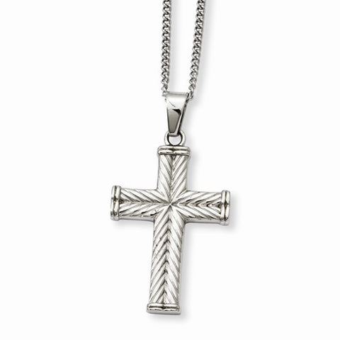 Stainless Steel Fancy Textured Cross Pendant On Necklace