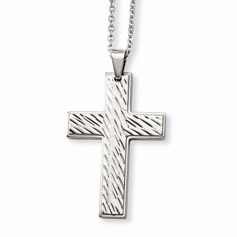 Stainless Steel Textured Cross Pendant On Necklace