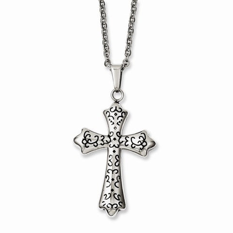 Stainless Steel Black Ip-Plated Cross Pendant On Necklace