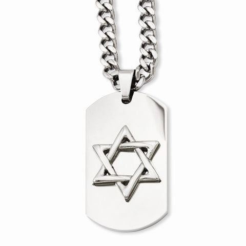 Stainless Steel Star Of David Dog Tag Pendant On Necklace