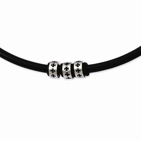 Stainless Steel Black Rubber Cord Necklace