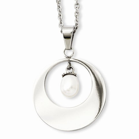 Stainless Steel Simulated Pearl Pendant On Necklace