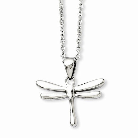 Stainless Steel Polished Dragonfly Pendant On Necklace