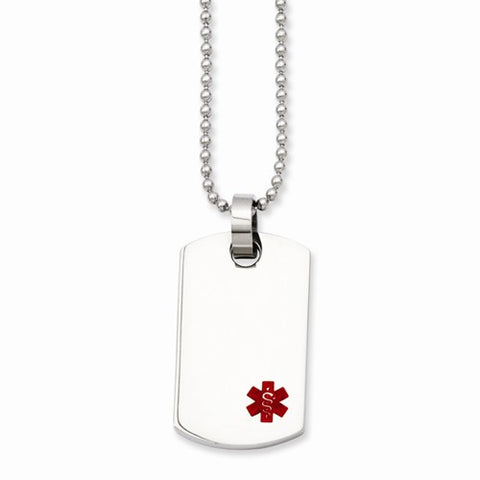 Stainless Steel Small Dog Tag Medical Pendant On Necklace