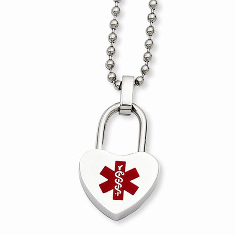 Stainless Steel Small Heart Medical Pendant On Necklace