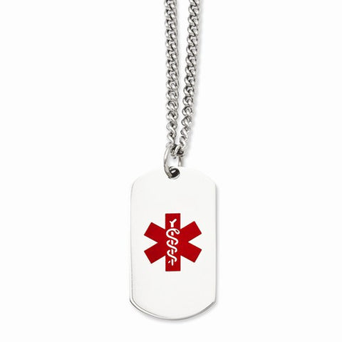 Stainless Steel Polished Dog Tag Medical Pendant Necklace