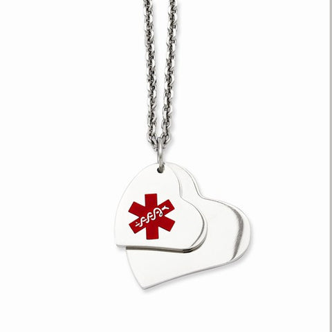 Stainless Steel Double Heart Medical Pendant Necklace