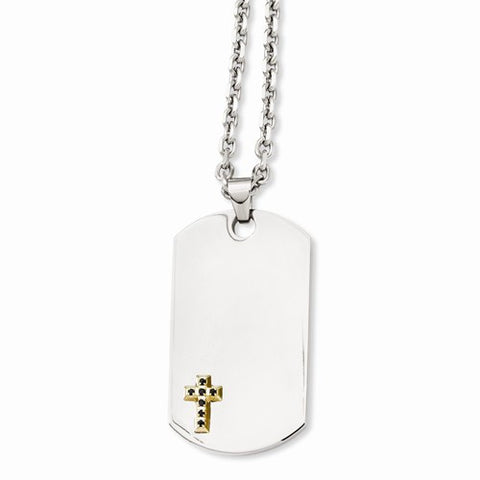 Stainless Steel Sapphires Cross Dog Tag Necklace