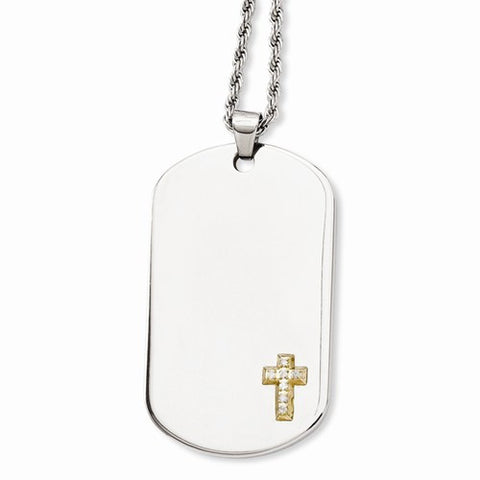 Stainless Steel Diamonds Cross Dog Tag Necklace