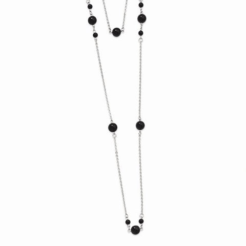 Stainless Steel Ip Black-Plated Beads Draped Necklace