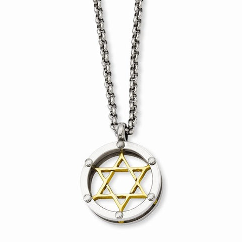 Stainless Steel Polished & Gold Ip-Plated Star Of David Necklace