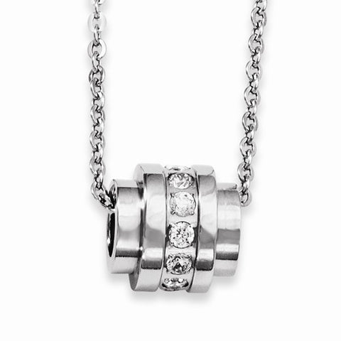 Stainless Steel CZ Pendant On Necklace