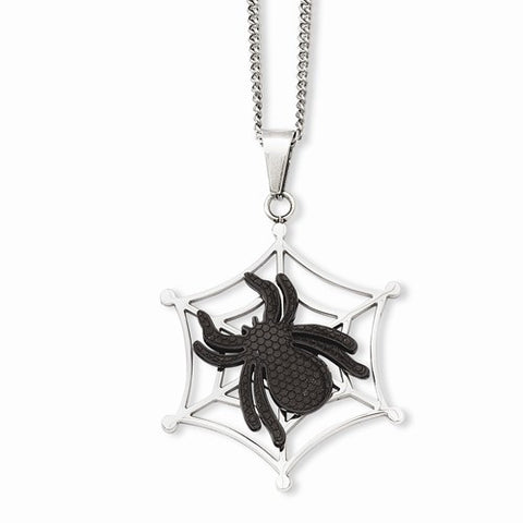 Stainless Steel Ip Black-Plated Spider & Polished Web Necklace