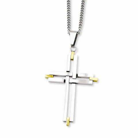 Stainless Steel Polished & Gold Ip-Plated Cross Necklace