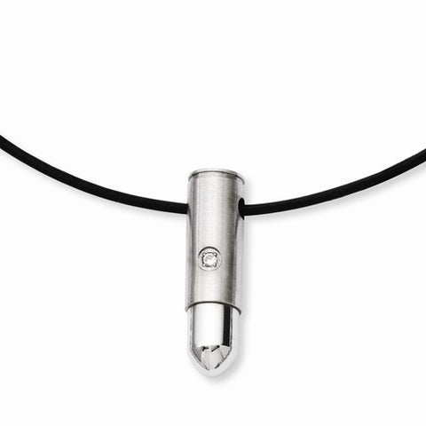 Stainless Steel Brushed & Polished Bullet CZ Necklace