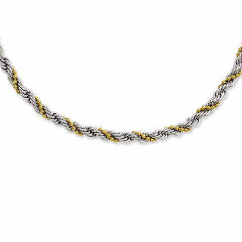 Stainless Steel Yellow Ip-Plated Ball & Rope Twisted Necklace