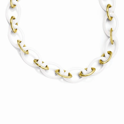 Stainless Steel Yellow Ip-Plated & White Ceramic Necklace