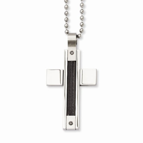 Stainless Steel Black Diamonds Cross Pendant On Necklace