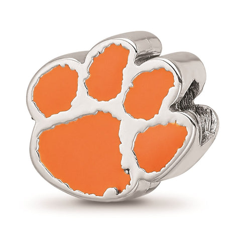 Sterling Silver LogoArt Clemson University Paw Print Enameled Logo Bead